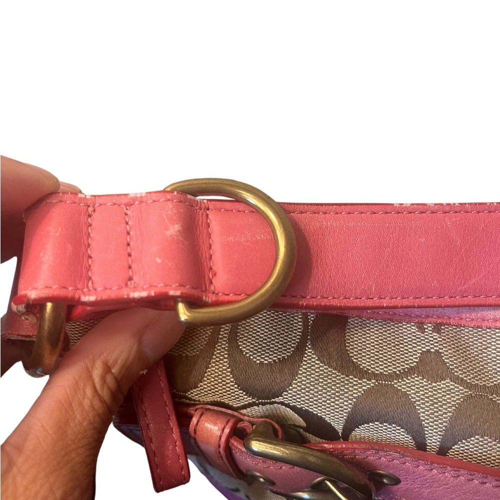 Coach Pink Signature Khaki Canvas Leather Shoulder Bag - Picture 9 of 13